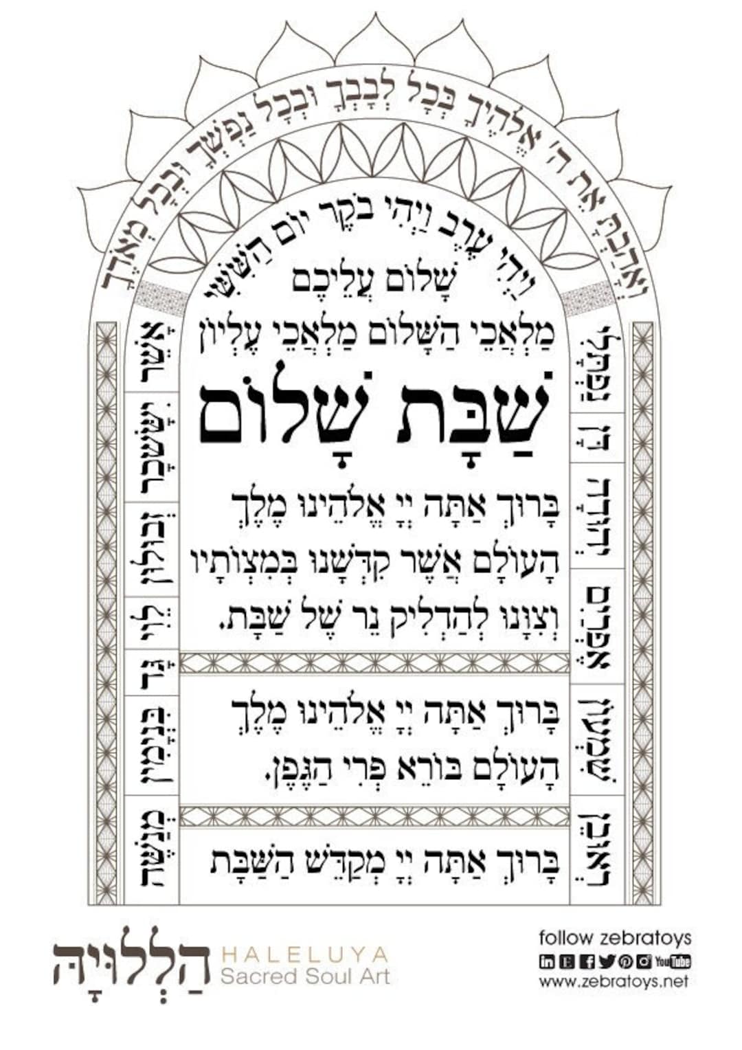 Shabbat Shalom Blessings-shabbos Jewish Prayers-coloring Page-judaica ...