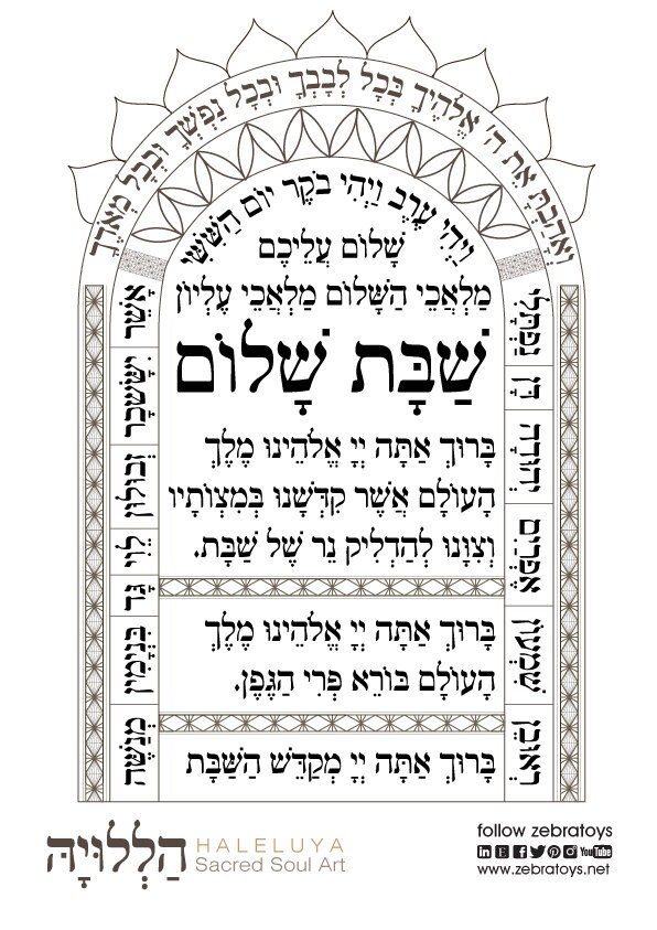 Shabbat Shalom Blessings-shabbos Jewish Prayers-coloring - Etsy Israel