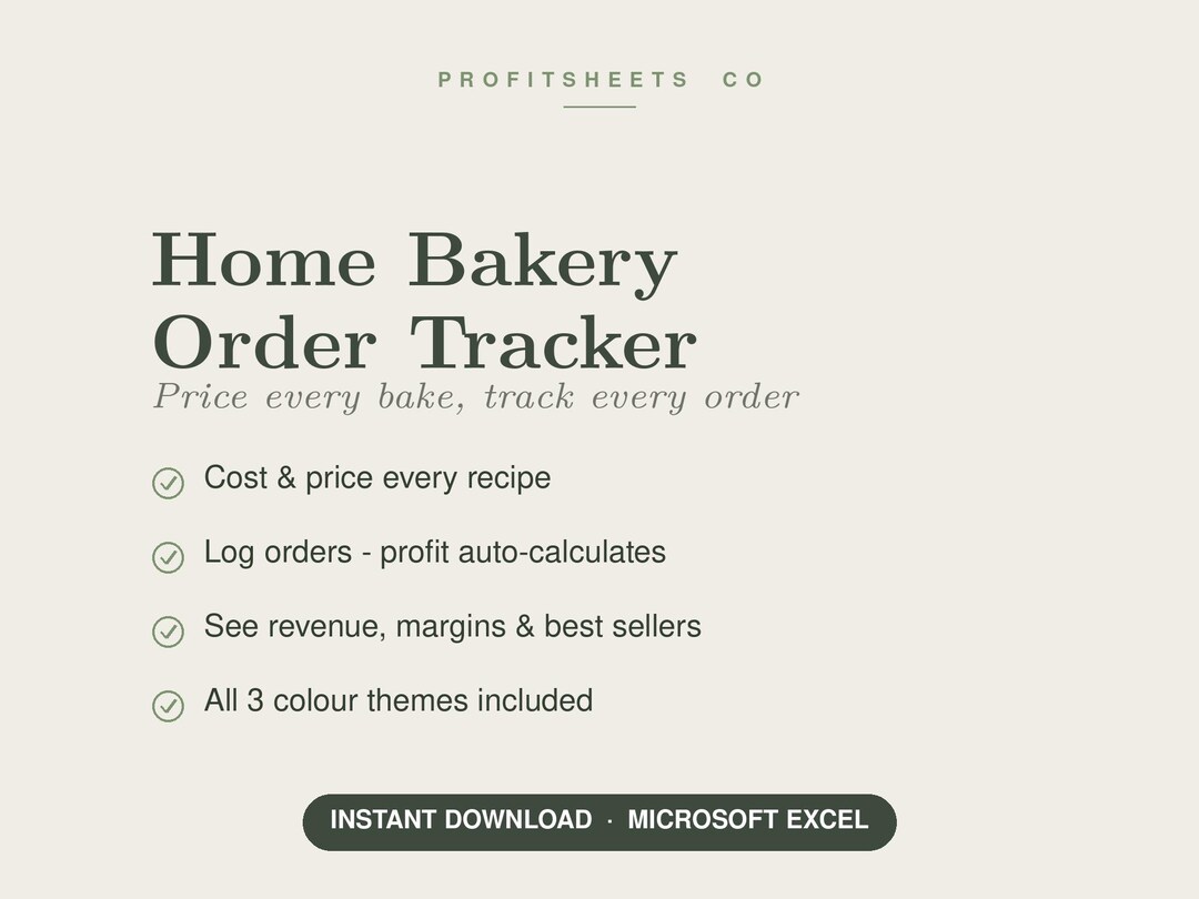 Home Bakery Order Tracker | Recipe Cost Calculator, Profit Spreadsheet ...