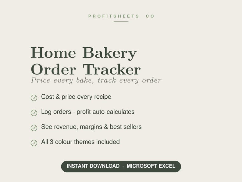 Home Bakery Order Tracker | Recipe Cost Calculator, Profit Spreadsheet ...