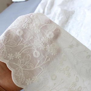 Floral Embroidered Cotton Fabric by the Yard, White Eyelet Lace Fabric for Dress, Vintage Flower Cotton Fabric, Sewing Craft Fabric