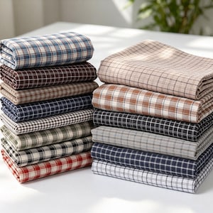 Gingham Checkered Cotton Fabric by the Yard, Tartan Pattern Textile for Dress Shirt Tailoring, Craft Material Wholesale