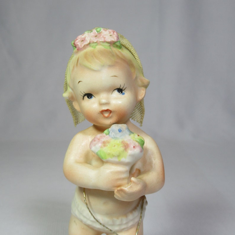 Napco June Calendar Cutie Girl Figurine C-5769 5 Napcoware Bride holding bouquet of flowers Original Hang Tag