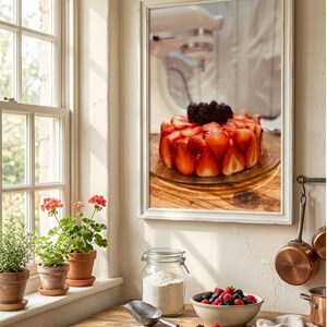Strawberry Cake Poster, Berry Dessert Wall Art,Bakery Decor, Cottagecore Kitchen Print, Strawberry Shortcake Aesthetic Art, Digital Download