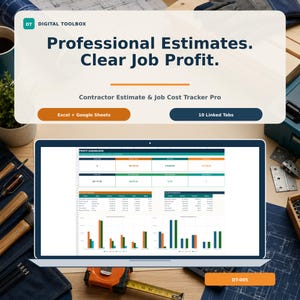 Contractor Estimate and Job Cost Spreadsheet | Handyman Labor, Materials and Profit Tracker | Excel Template