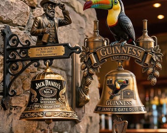 Sonnette de porte vintage en résine avec figurine Jack Daniel's, décoration murale rétro pour bar, pub, entrée de maison, idée cadeau