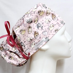 Scrub Hats - Handmade to Order - Cupid Pugs Pink