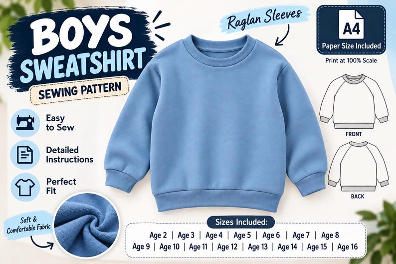 Schnittmuster für ein Raglan-Sweatshirt für Kinder (PDF ...