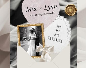 B&W Wedding Save The Date Website | Editable Canva Template