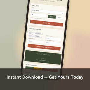 Glycemic Load Calculator, Interactive HTML Blood Sugar Tracker, GI & Carb Digital Tool, Meal Planning App, Instant Download No Subscription