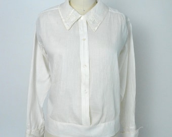 Vintage 1920s Blouse Antique Teens 1910s Cotton Shirt Size Medium Large
