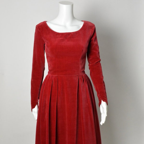 Vintage 1940s 40s Red Velvet Dress Princess Gown Cocktail Dress The Rose Red Size Small