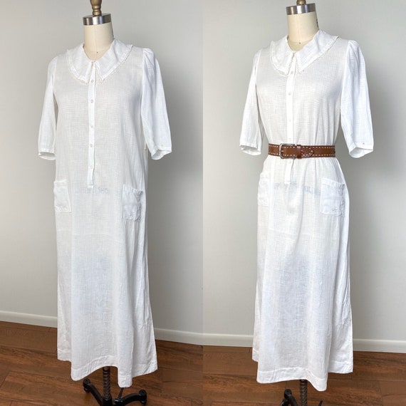 Antique 1910s Chore Dress Teens White Cotton House