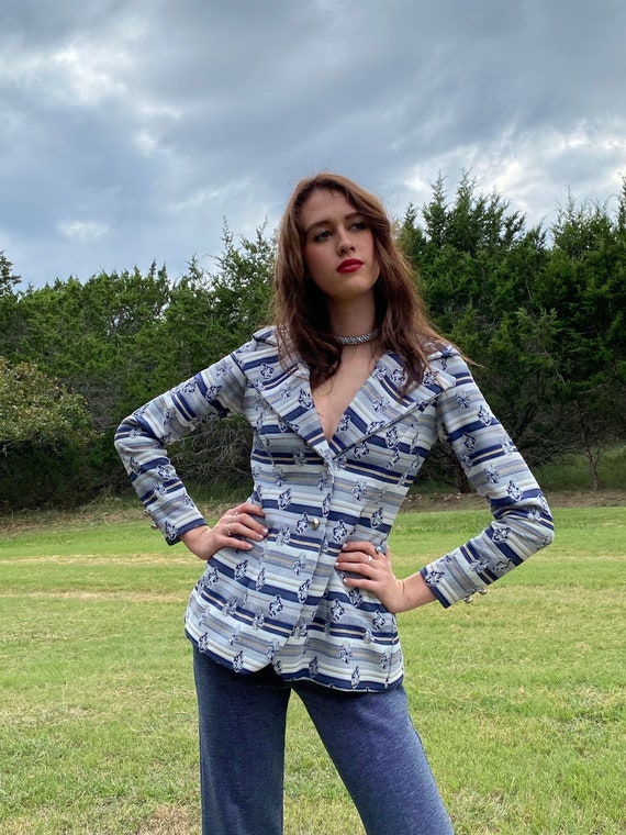 Vintage 1970s Jacket 70s Blazer Blue and Grey