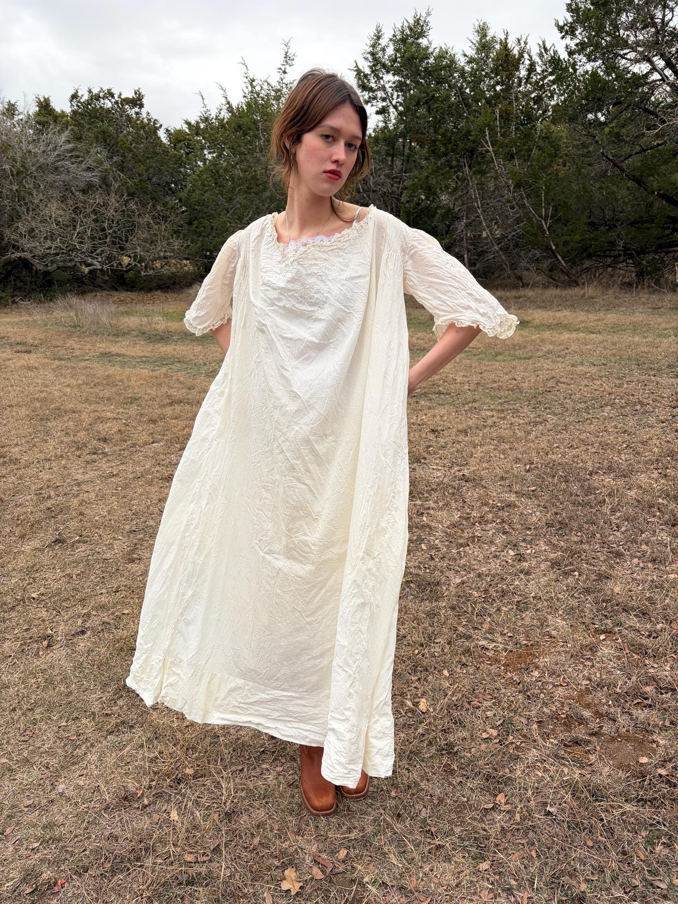 Antique Victorian Cotton Nightgown Gown Dress Ghostly Size XL Maternity