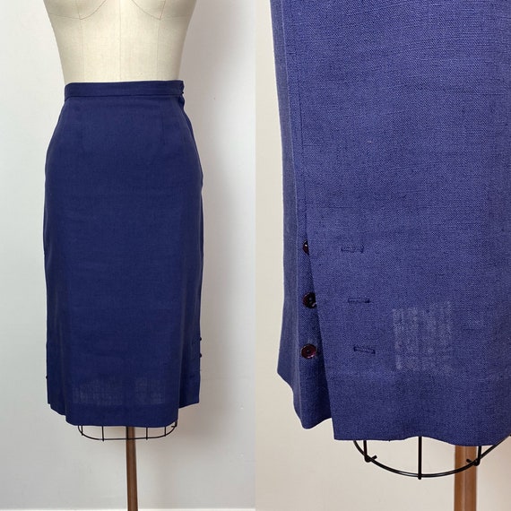 Vintage 1950s Pencil Skirt 50s Navy Moygashel Iris