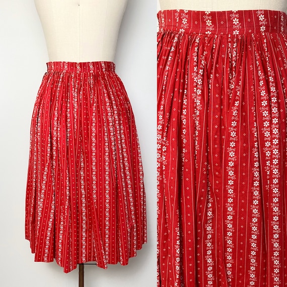Vintage 1950s Full Skirt 50s Cotton Red and White