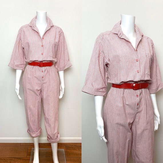 1980s Jumpsuit 80s Cotton Stripe