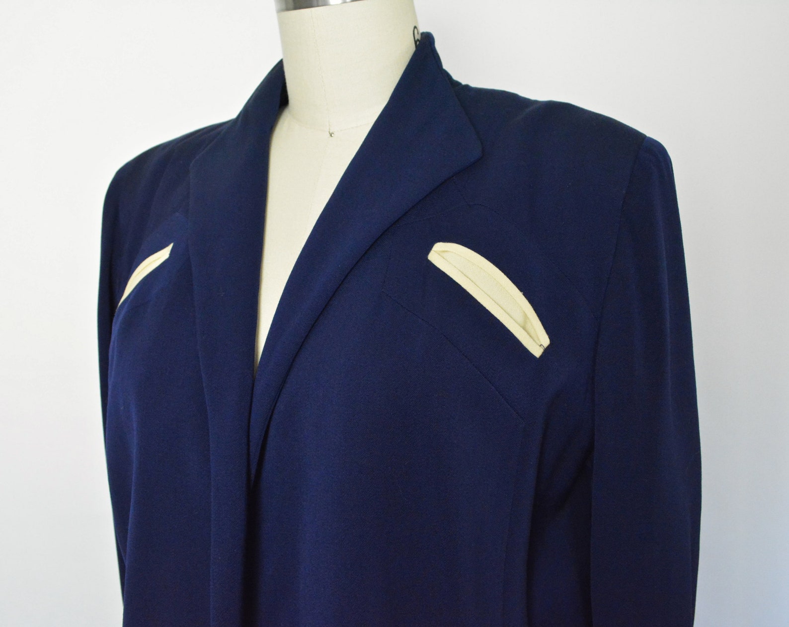 Vintage 1940s Gabardine Suit 40s Blue and White Jacket and - Etsy