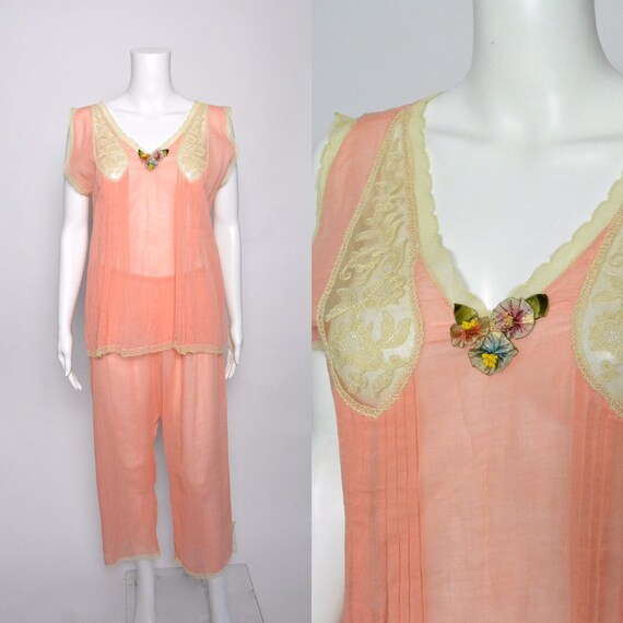 1920s Pajamas Pyjamas 20s Cotton Voile Loungewear