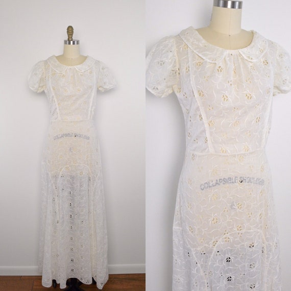 Vintage 1930s Dress 30s Cotton Eyelet Wedding Gown Afternoon Etsy