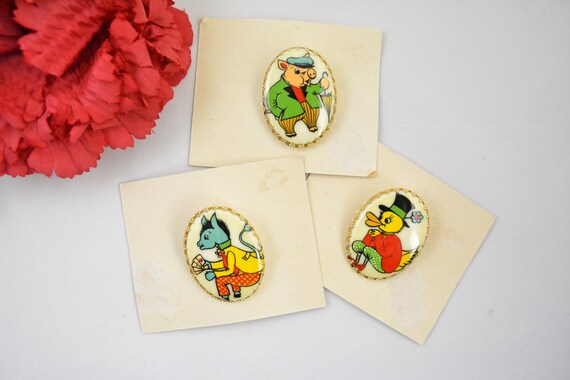 Vintage 1950s 1960s Novelty Brooch Lot Cartoon Ani