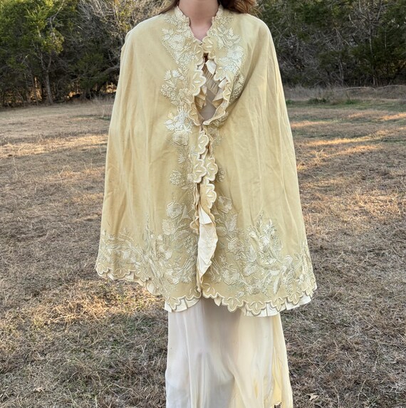 Antique Victorian Edwardian Cape Wool & Silk Bridal - Gem