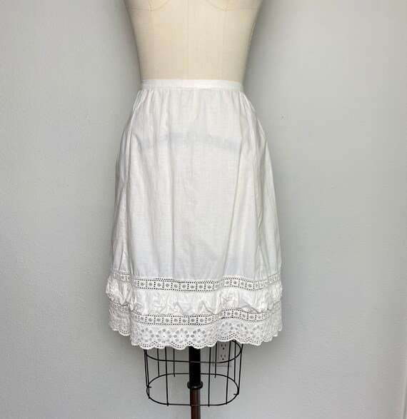 Antique Petticoat White Cotton 1900s Skirt Eyelet