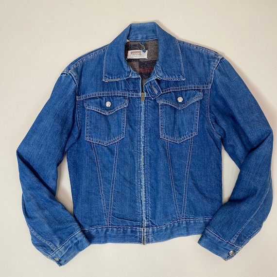 Vintage 1960s Denim Jacket 60s Blanket Lined Montg