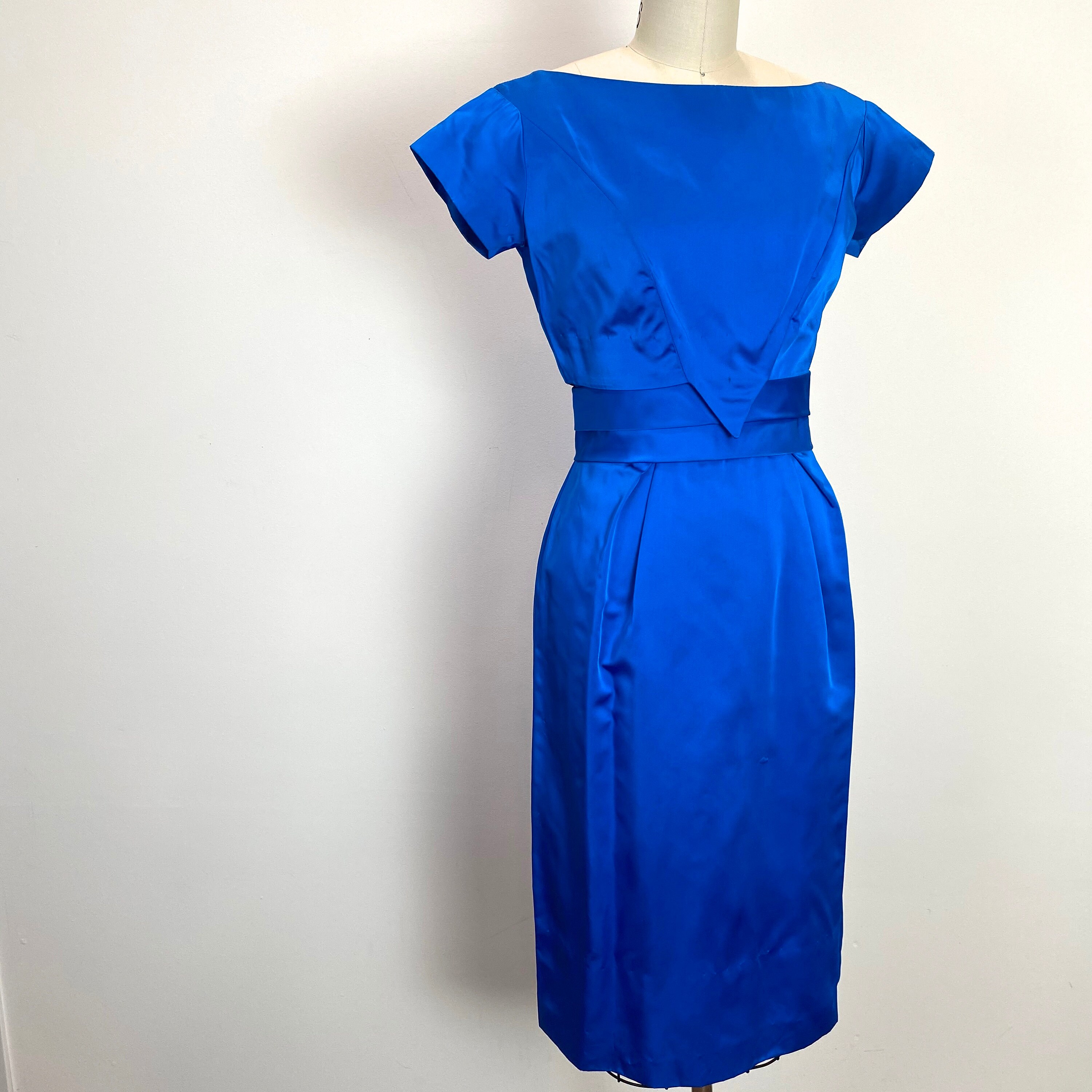 Vintage 1950s Dress 50s Satin Wiggle Dress Peacock Blue | Etsy