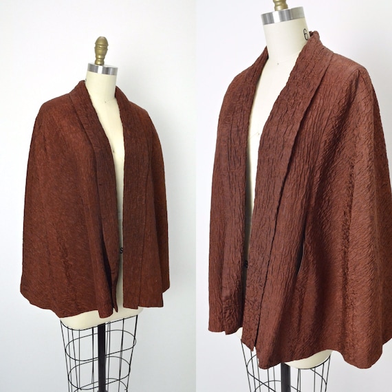 1930s Cape Early 30s Rayon Quilted Brown