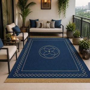 Hand Knotted Blue Wool Area Rug Modern Geometric Living Room Bedroom Carpet Home Decor size 8x10 feet rug