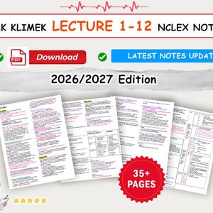 NOVO!! Anotações de aula de Mark Klimek para o NCLEX, níveis 1 a 12 (PDF instantâneo)