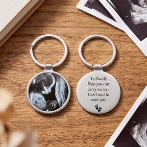 Porte-clés photo d'échographie personnalisé | Porte-clés sonogramme personnalisé | Cadeau de Noël pour futur papa | Souvenir d'échographie de bébé gravé