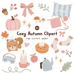 Pacchetto di clipart autunnali, zucca PNG, decorazioni accoglienti per la casa, autunno, utensili da cucina, candela, raccolto autunnale