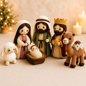 Patrón de adorno navideño de belén a crochet (PDF)