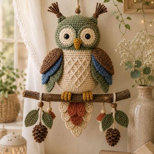 Crochet Owl Wall Hanging Pattern | Rustic Woodland Amigurumi Decor (PDF Download)