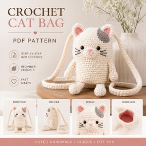Misty Patch Cat Crochet Bag Pattern, Beginner Friendly Crossbody Purse Tutorial (PDF Download)