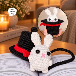 Crochet Bunny Bookmark Pattern | Cute Bunny in Magic Hat Amigurumi PDF | Digital Download