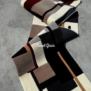 Geometric Hand-Tufted Wool Runner Rug – Neutral Abstract Hallway Carpet | Long Entryway & Corridor Decor