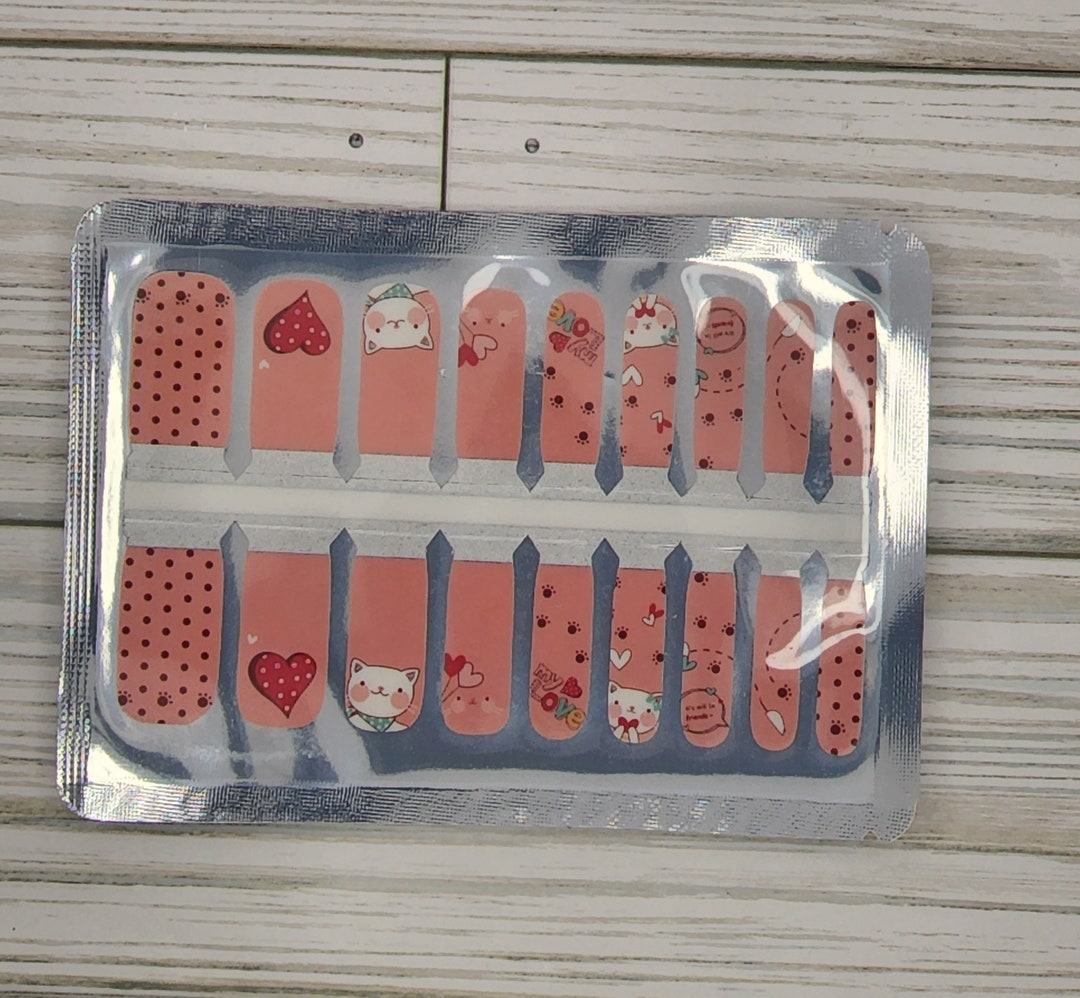 Pink Hearts KIDS Nail Polish Wraps, Nail Polish Stickers, Nail Strips