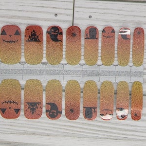 Pumpkin glitter nail polish wraps, nail polish stickers, nail strip, nail polish strips, nail decals,   pumpkin nail wrap, glitter nail wrap