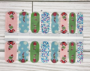 The grinch Nail Wraps, 100% nail polish stickers, nail strips, nail decals, nail art, holiday nails, nail polish strips, grinch nail wraps
