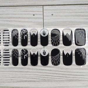 Wednesday adams semi cured gel Nails, 100% nail polish stickers, nail strips, nail decals, nail art, halloween nail, nail polish strips