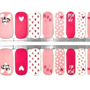 You & Me nail polish wraps, 100% nail polish stickers, nail polish strips, valentines day nails, nail decals, nail art, pink nails, #F1704