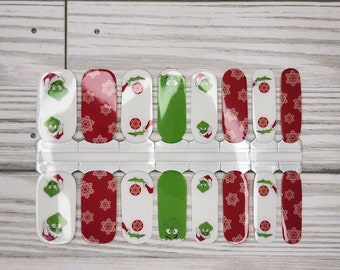 The red grinch Nail Wraps, 100% nail polish stickers, nail strips, nail decals, nail art, holiday nails, nail polish strips, grinch nails