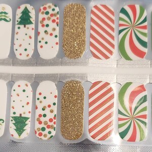 Christmas Swirl Nail Wraps, 100% nail polish stickers, nail strips, nail decals, nail art, santa nails, holiday nails, gold glitter nails