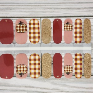 Pumpkin Plaid nail polish wraps, nail polish stickers, nail strips, nail polish strips, nail decals, pumpkin nail wraps, fall nail wraps