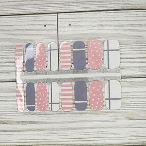 Pink dots nail polish wraps, 100% nail polish stickers, nail polish strips, nail decals, nail art, nail wraps, pink nails, pink grey nails
