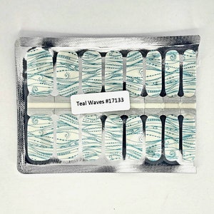 Teal waves nail polish wraps, nail polish stickers, nail strips, nail decals, nail art, nail polish strip, teal nail wraps, glitter nail